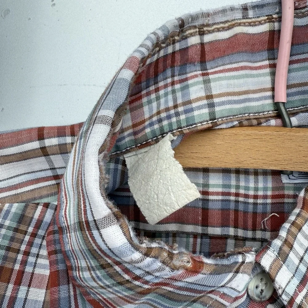 1970s Levi's Vtg Button Up Long Sleeve White Tab Shirt Plaid Men's M